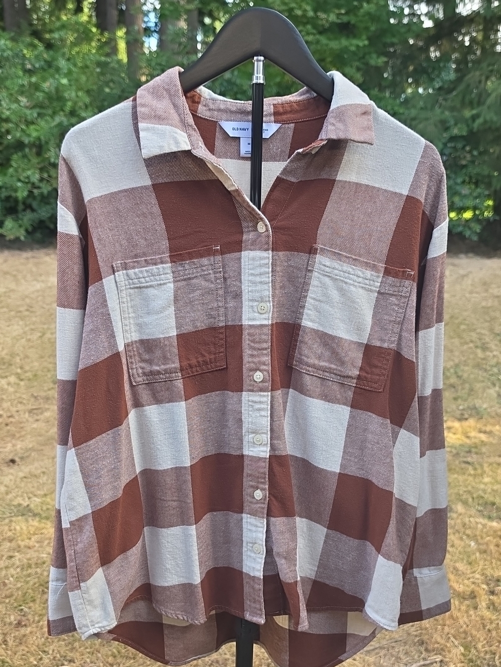 Old Navy Brown and Cream Plaid Button-Up Shirt